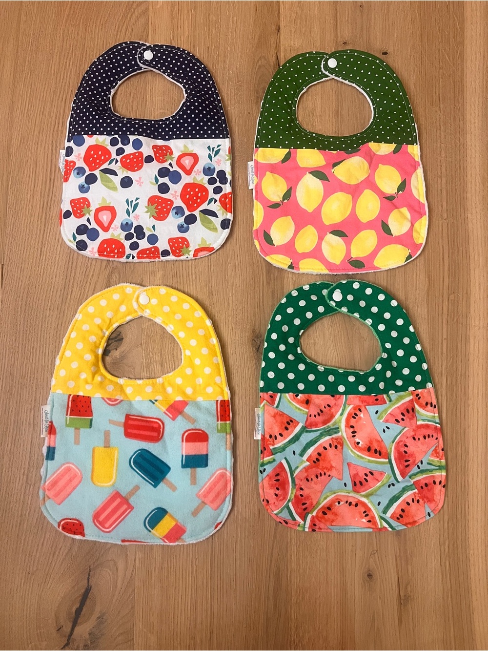 Hand made Baby Bib Set - Popsicle, watermelon, lemons and berries